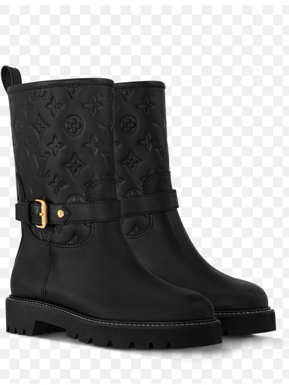 Louis Vuitton Territory Flat Ankle Black Embossed Leather Boot